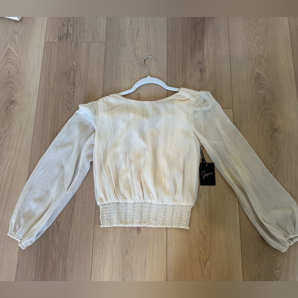 Japna Sheer Cream Blouse with Long Sleeves